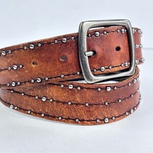 Genuine Leather Wide Brown Silver Studded Bohemian Boho Western Rustic Belt